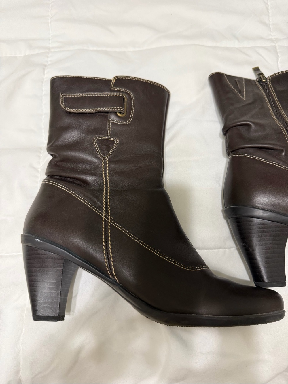Women’s Brown Leather Mid-Calf Heel Boots - Unbranded